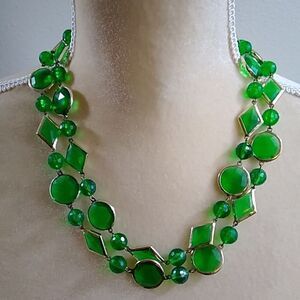 Vintage Western Germany Gold Tone Plastic  Green Necklace